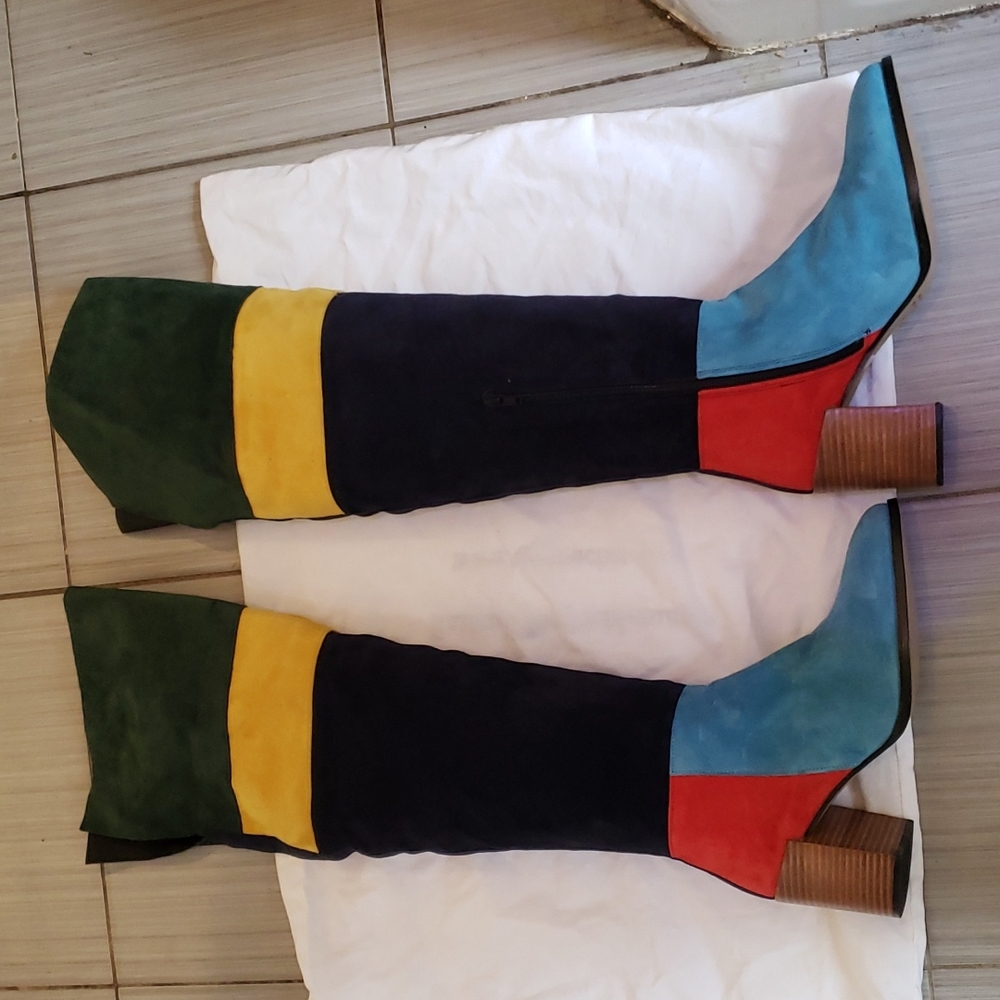 Anthropology new patchwork suede over the knee boots